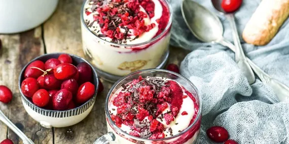 Kızılcık marmelatlı sahte tiramisu (Veya mascarponelu muhallebi)